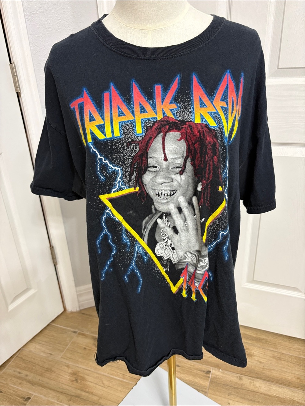 Black Graphic Short-Sleeve Tee with Red & Yellow Accents